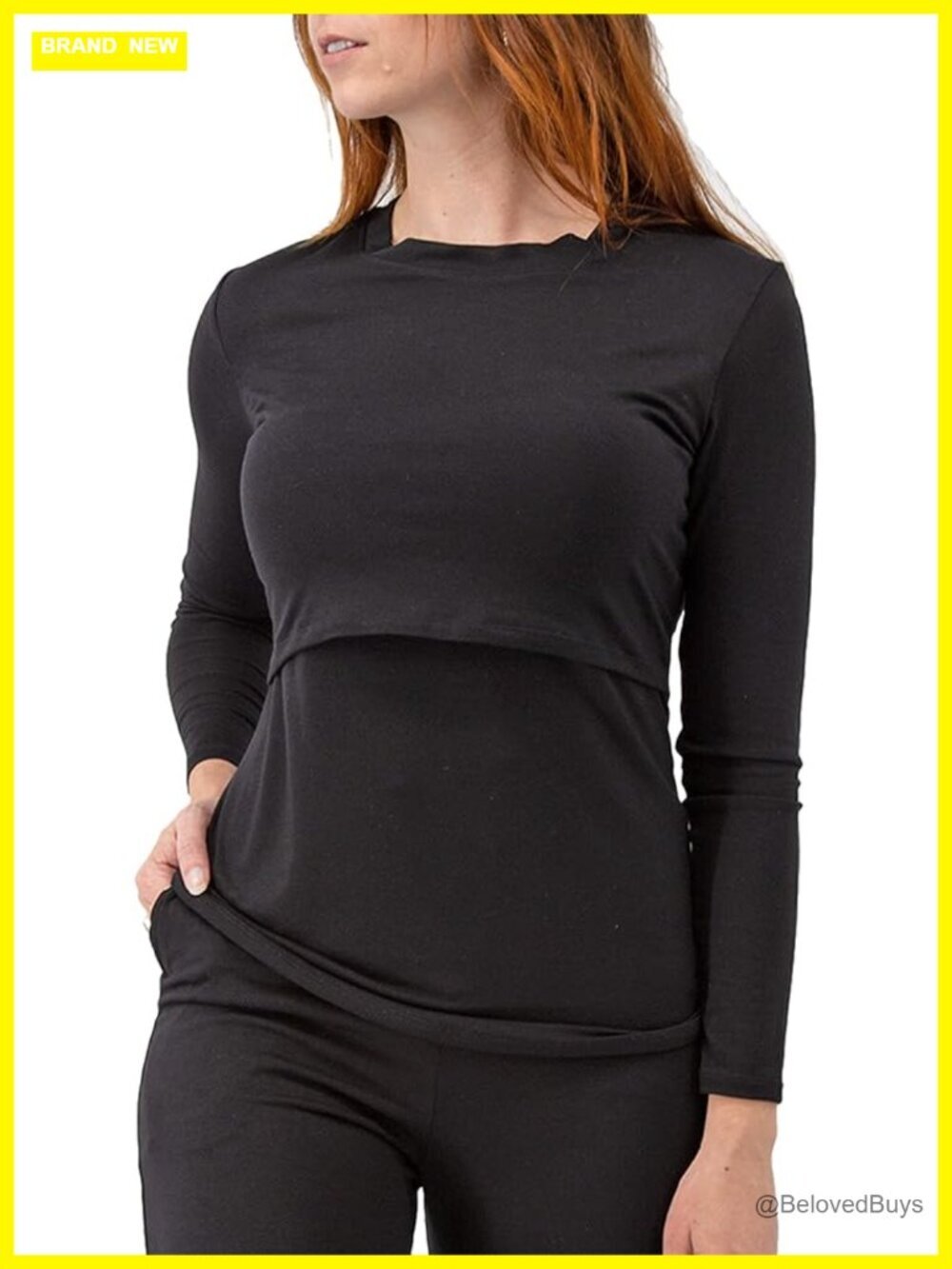 Bamboo Maternity Nursing Top with Double Layer Design Long Sleeve